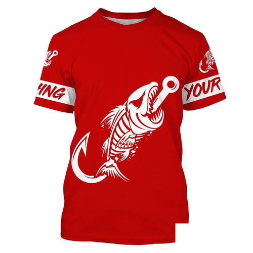 Red Fish hook skull fish reaper skeleton Custom name fishing jerseys | Tshirt - NPQ778