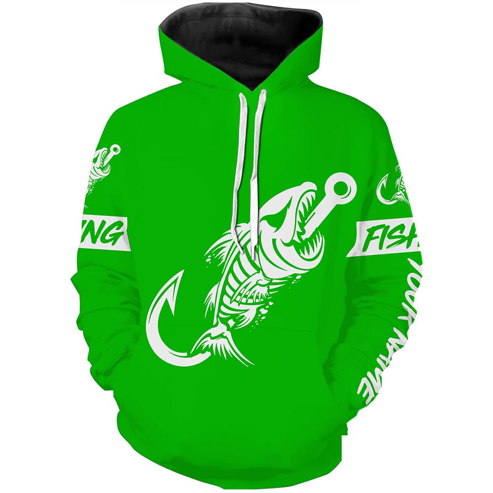 Green Fish hook skull fish reaper skeleton Custom name fishing jerseys  | Hoodie - NPQ780