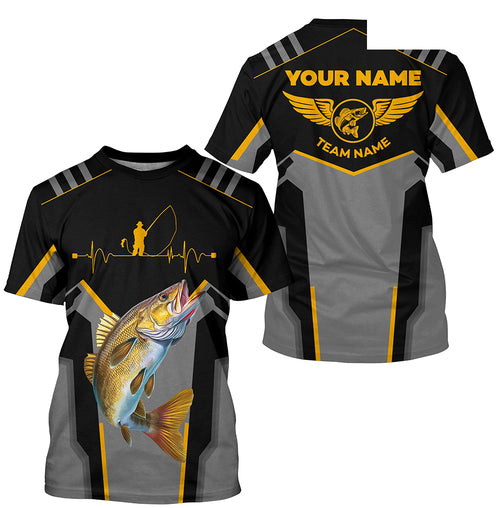 Personalized Black Walleye Fishing jerseys, Team Walleye Fishing tournament T-shirts| Yellow NQS6223