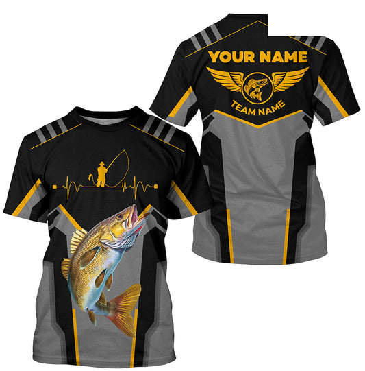 Personalized Black Walleye Fishing jerseys, Team Walleye Fishing tournament T-shirts| Yellow NQS6223