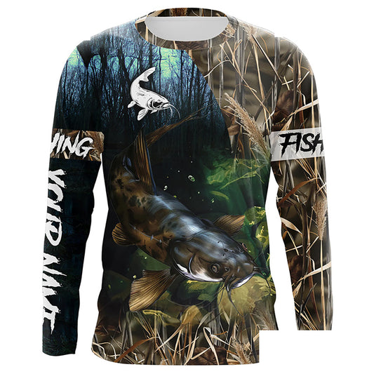 Flathead Catfish Fishing camo Customized Long sleeve Fishing Shirts, personalized fishing gift NPQ242