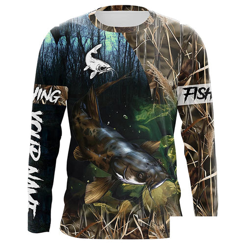 Flathead Catfish Fishing camo Customized Long sleeve Fishing Shirts, personalized fishing gift NPQ242