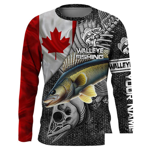 Canadian Flag Walleye Fishing skull reaper Custom fishing jerseys | Long sleeve, Long Sleeve Hooded NPQ787