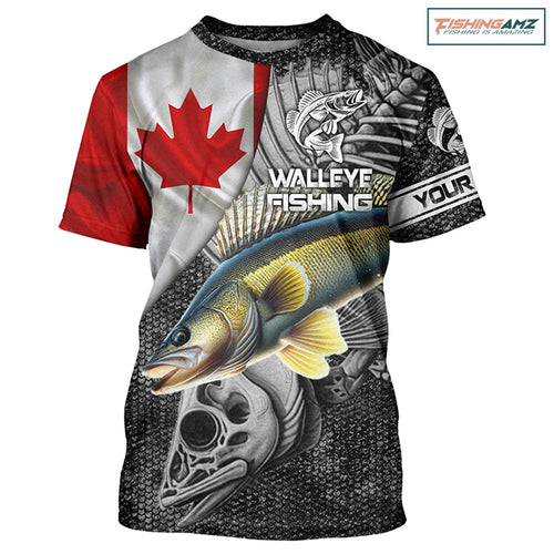 Canadian Flag Walleye Fishing walleye skull reaper Custom name fishing jerseys | Tshirt - NPQ787