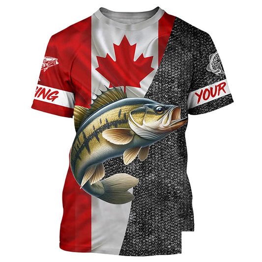 Custom Canadian Flag Smallmouth Bass Fishing, personalized Smallmouth fishing tournament T-shirt NQS5072