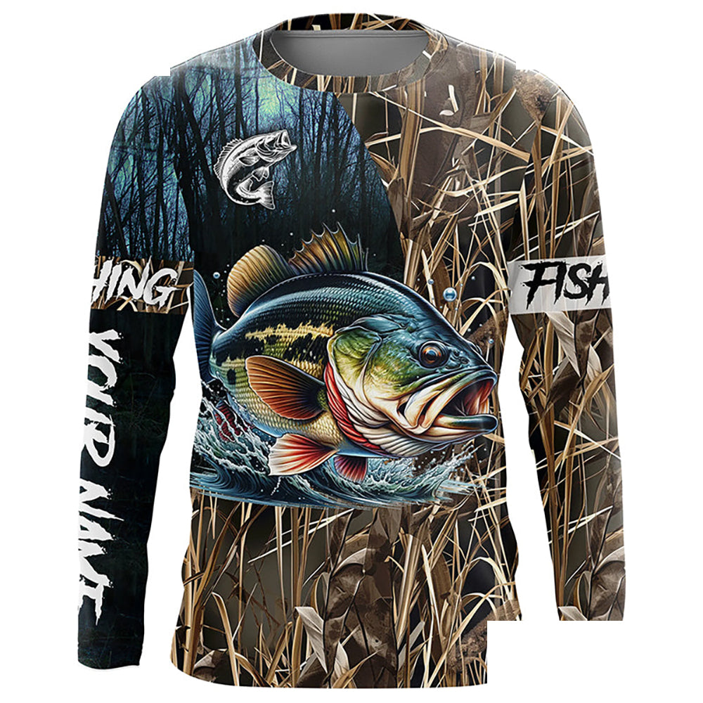 Bass Fishing Camo Customize name Long Sleeve Fishing shirts - personalized gift for fisherman NPQ214