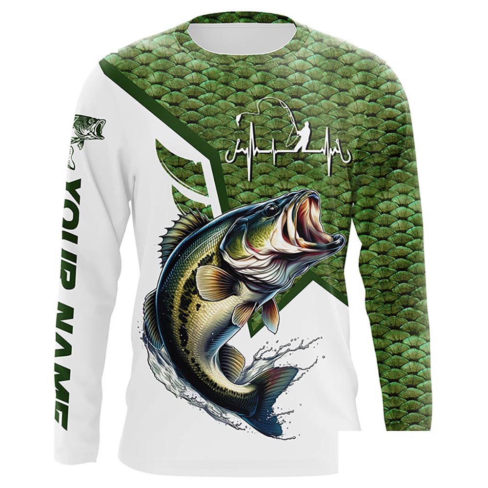 Largemouth Bass fishing green scales Custom name Long sleeve, Long Sleeve Hooded NPQ936