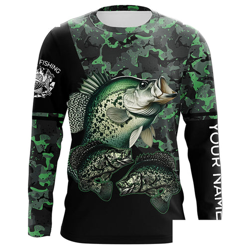 Crappie fishing black green camo Custom name Long sleeve, Long Sleeve Hooded NPQ937