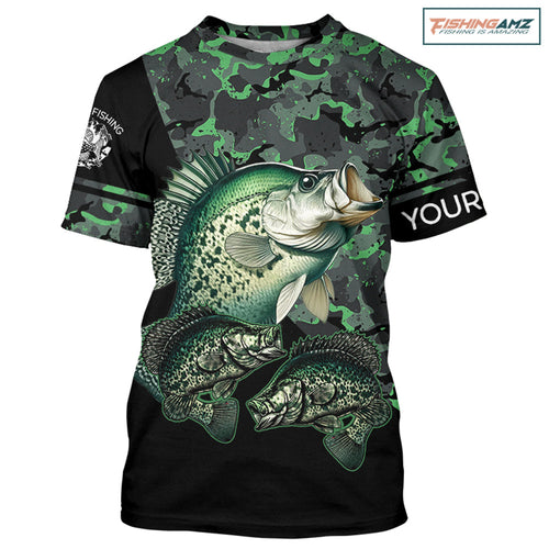 Crappie fishing black green camo Custom name fishing shirts jerseys | Tshirt - NPQ937