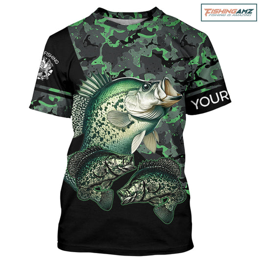 Crappie fishing black green camo Custom name fishing shirts jerseys | Tshirt - NPQ937