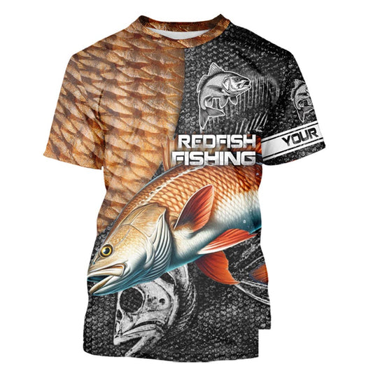 Redfish puppy drum scales tackle fishing Customize Name All-over Print Unisex fishing T-shirt NPQ60