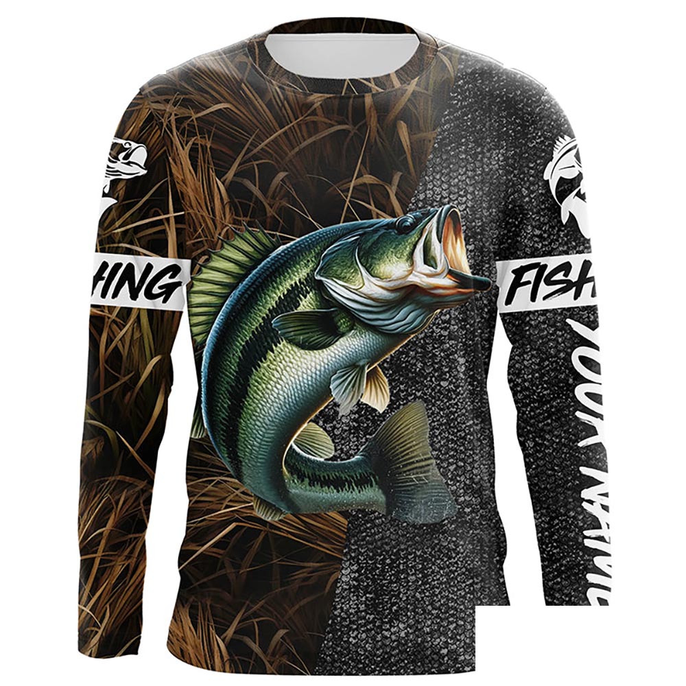 Custom Largemouth Bass Fishing Camo Personalized bass fishing jerseys Long sleeve shirt NQS5078