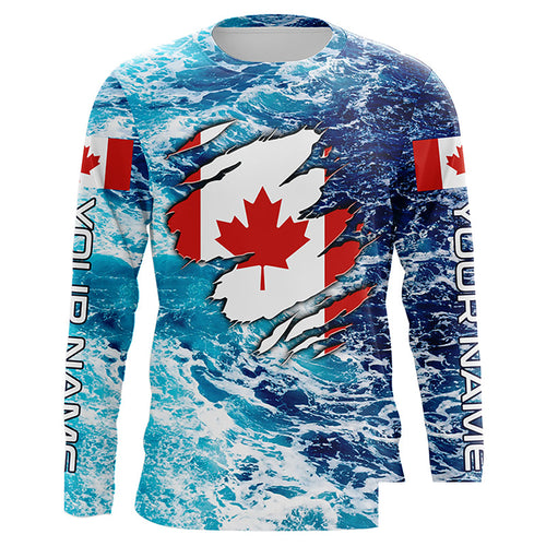 Blue sea wave ocean camo Canadian flag patriot shirt Custom sun protection fishing long sleeve shirts NQS5580