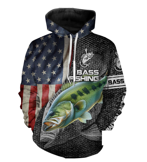 Largemouth Bass fishing American flag Custom fishing hoodie, personalized fishing gift NPQ266
