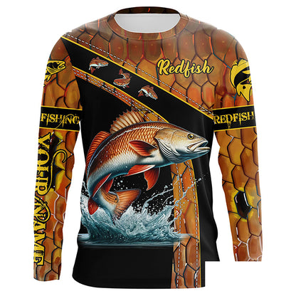Redfish fishing scales UV protection Custom long sleeve fishing shirts, red drum fishing jerseys NQS5394