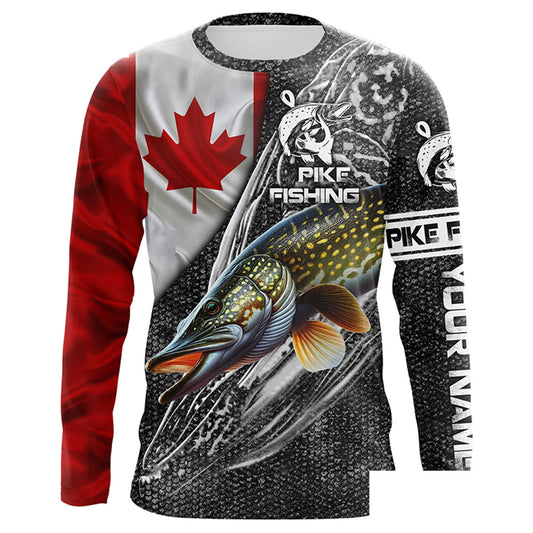 Canadian Flag Northern Pike Fishing skull Custom Long sleeve fishing jerseys NPQ792