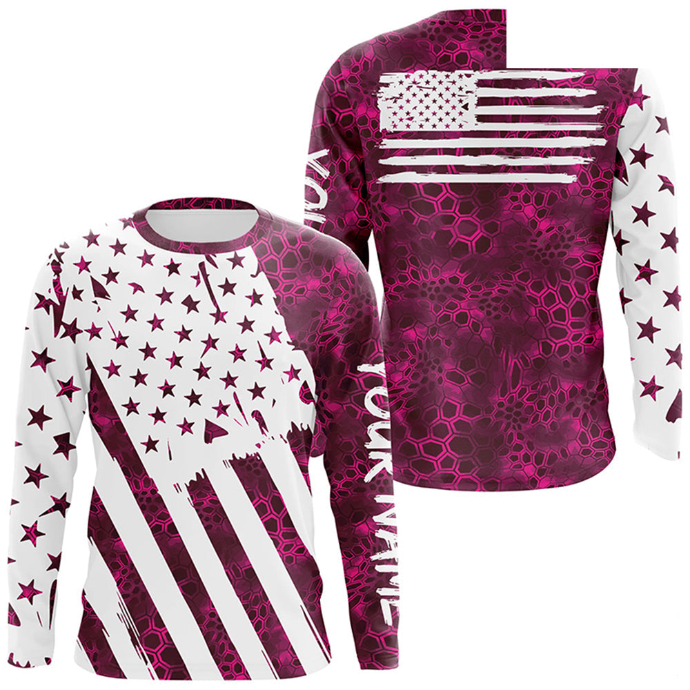 American flag pink camo personalized patriotic UV Protection camouflage Long Sleeve Fishing jerseys NQS5628