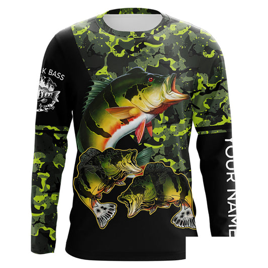 Peacock Bass fishing black green camo Custom name Long sleeve, Long Sleeve Hooded NPQ956