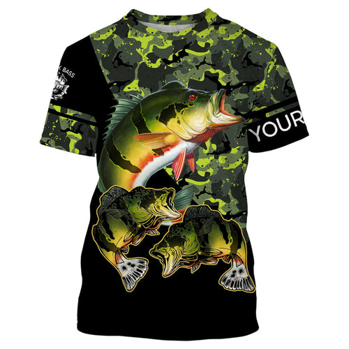 Peacock Bass fishing black green camo Custom name fishing shirts jerseys | Tshirt - NPQ956