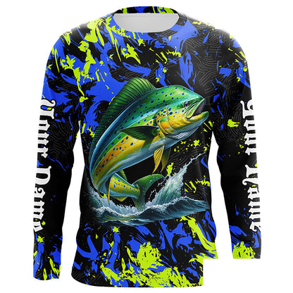 Personalized Mahi mahi fishing green blue camo long sleeve Fishing Shirts NQS7123