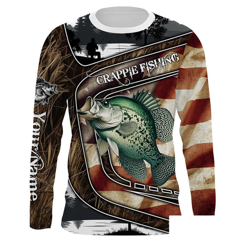 American Flag patriotic Crappie Fishing Jerseys, Custom camo Crappie fishing Long sleeve shirts NQS4858