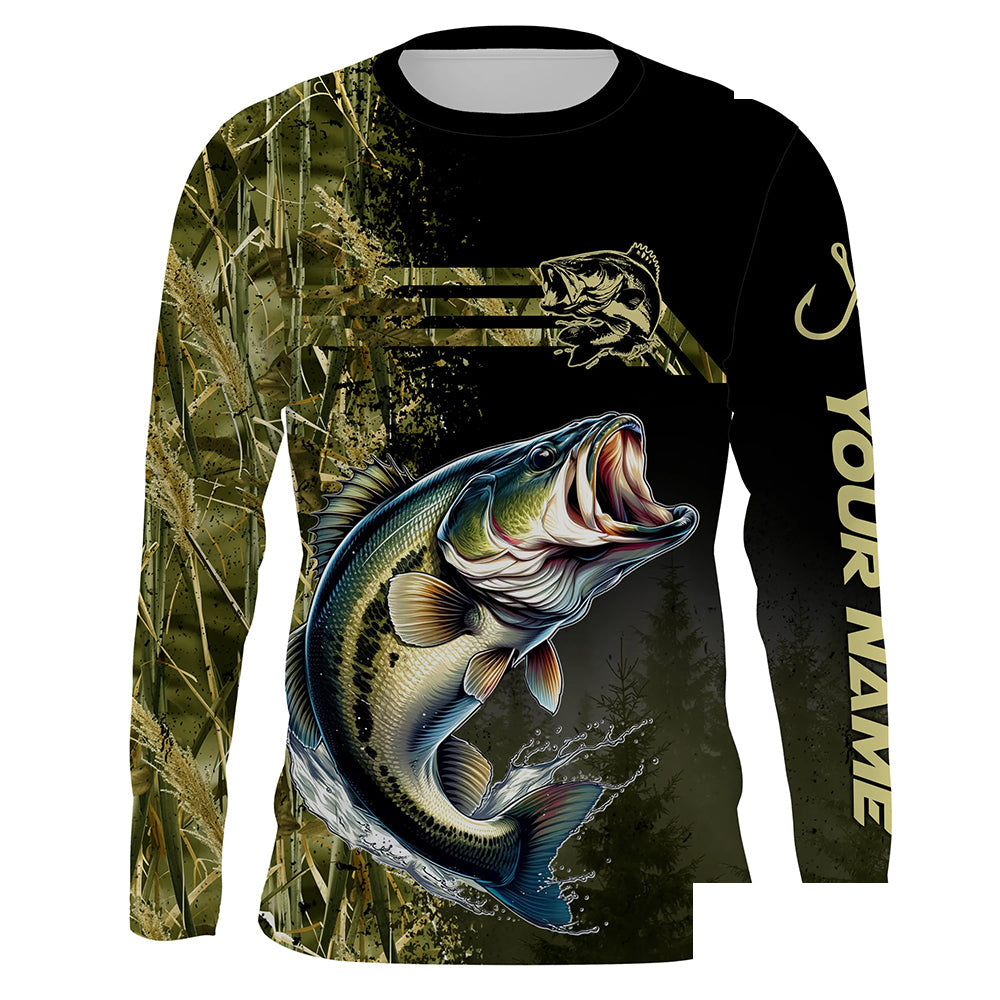 Custom Largemouth Bass fishing camouflage Fishing Jersey, Personalized Bass fishing Long sleeve shirts NQS4862