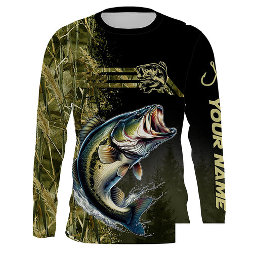 Custom Largemouth Bass fishing camouflage Fishing Jersey, Personalized Bass fishing Long sleeve shirts NQS4862