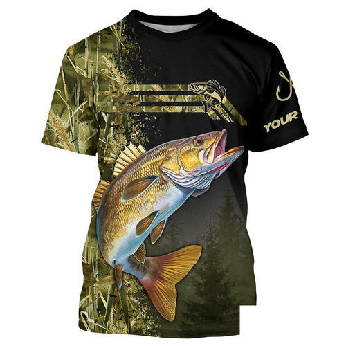 Custom Walleye fishing camouflage Fishing Jerseys, Personalized Walleye fishing T-shirt NQS4863