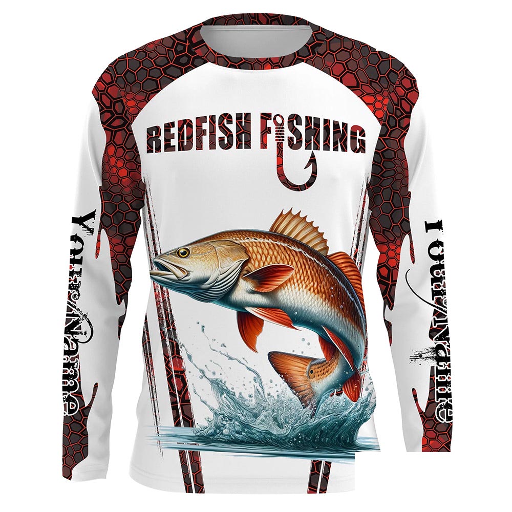 Redfish fishing red camo Custom Name UV Protection long sleeve Fishing Shirts NQS5168