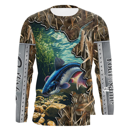 Catfish fishing Camo Customize Name UV protection long sleeves fishing shirt for men NPQ104