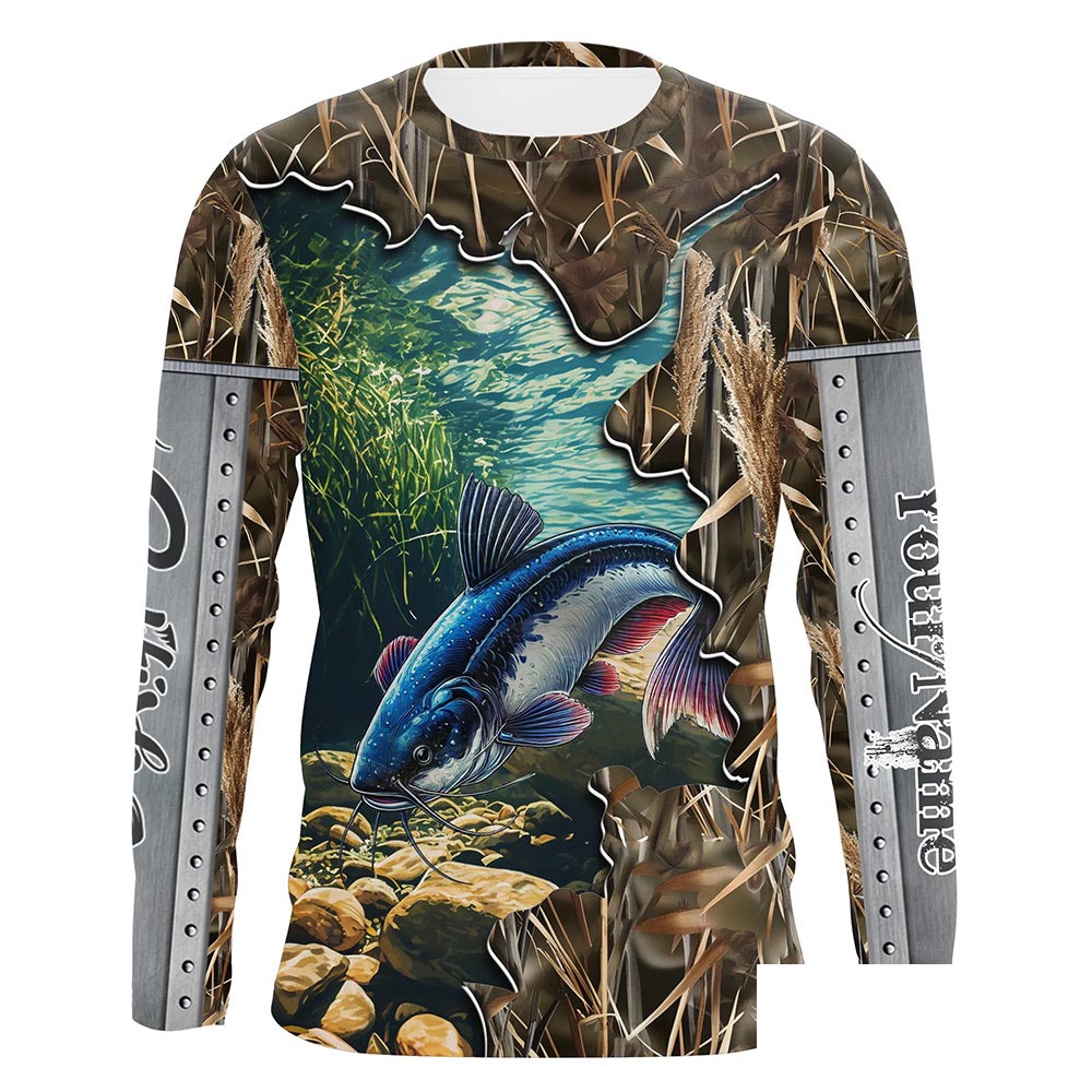 Catfish fishing Camo Customize Name UV protection long sleeves fishing shirt for men NPQ104