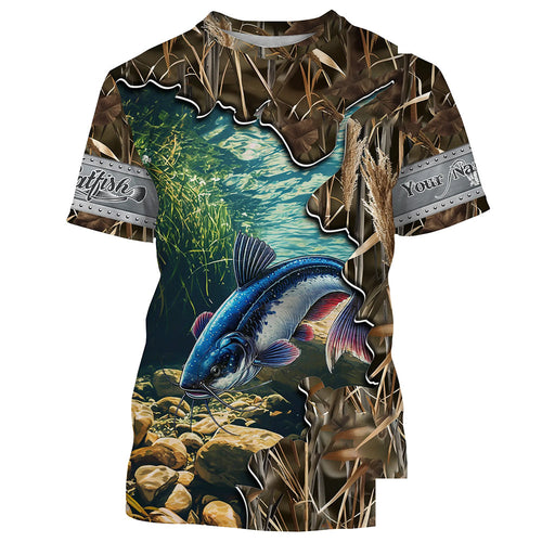 Catfish fishing Camo Customize Name All-over Print Unisex fishing T-shirt NPQ104