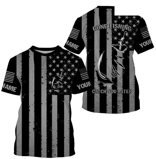 Gone fishing catch you later American flag Patriot fish hook Custom fishing T-shirt NPQ398