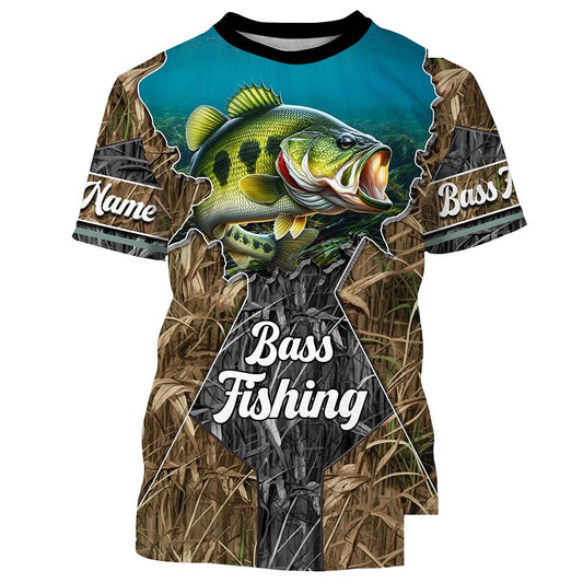 Largemouth Bass fishing camo Customize Name All-over Print Unisex fishing T-shirt NPQ87