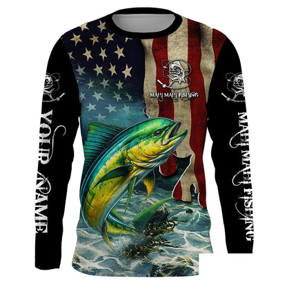 Mahi Mahi ( Dorado) Fishing American Flag Customize Name UV protection long sleeves fishing shirts NPQ22
