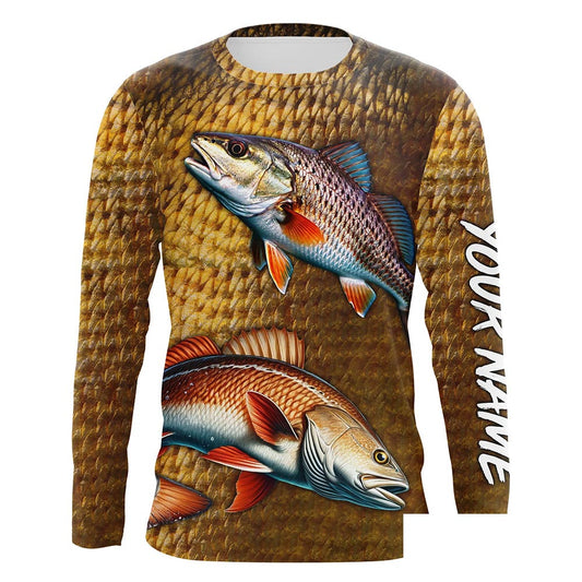 Redfish fishing scales Custom Name long sleeve Fishing Shirts, personalized red drum fishing jerseys NQS5266
