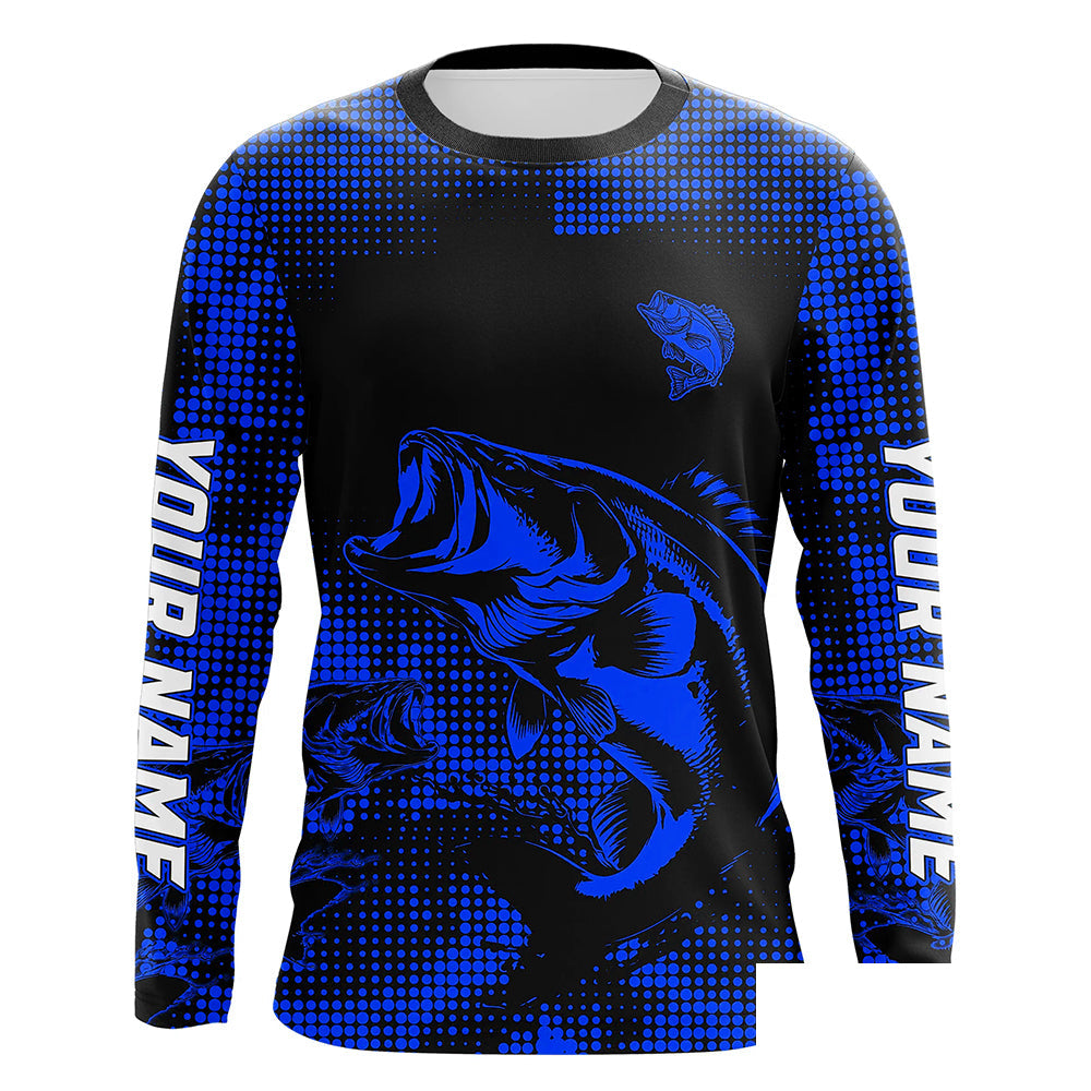 Largemouth Bass fishing jersey Custom UV protection Long sleeve bass fishing tournament shirts | Blue NQS9395