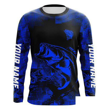 Largemouth Bass fishing jersey Custom UV protection Long sleeve bass fishing tournament shirts | Blue NQS9395