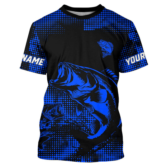 Largemouth Bass fishing jersey Custom UV protection Bass Fishing T-Shirt | Blue NQS9395