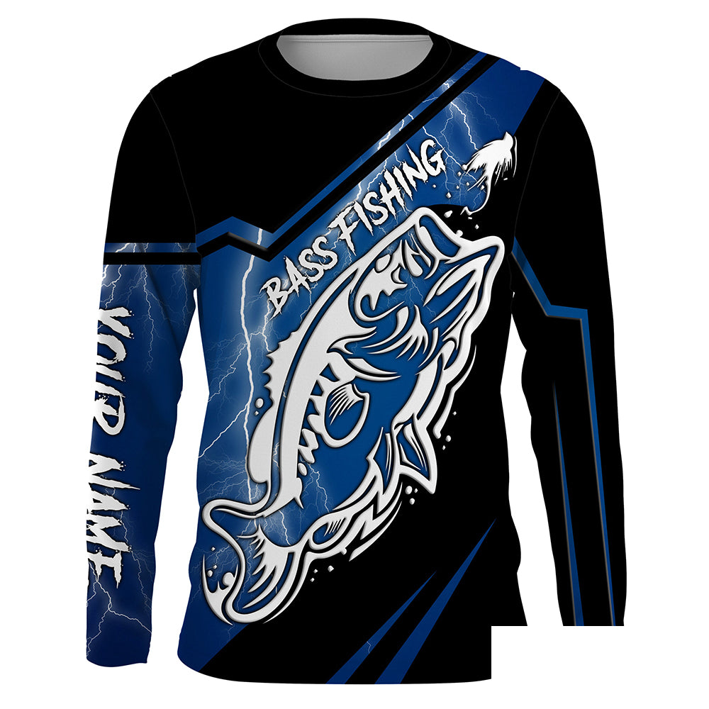 Largemouth bass fishing tattoo blue lightning Custom fishing Long sleeve, Long Sleeve Hooded NPQ775