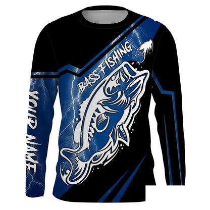 Largemouth bass fishing tattoo blue lightning Custom fishing Long sleeve, Long Sleeve Hooded NPQ775