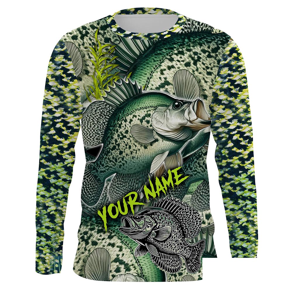 Crappie fishing green scales Custom name fishing jerseys | Long sleeve, Long Sleeve Hooded NPQ850