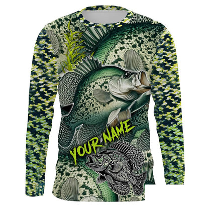 Crappie fishing green scales Custom name fishing jerseys | Long sleeve, Long Sleeve Hooded NPQ850