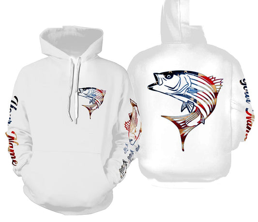 Striped Bass fishing American flag patriotic Custom Name Fishing shirts | Hoodie - NPQ676