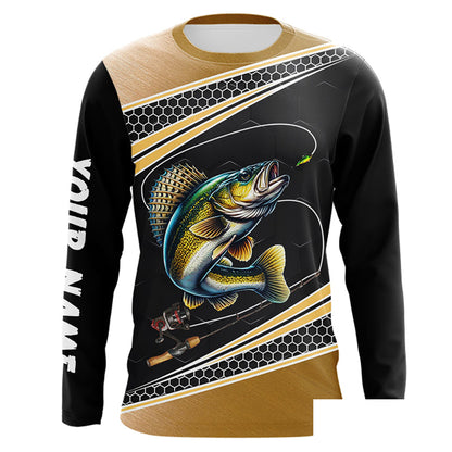 Walleye fishing line black gold Custom name fishing jerseys | Long sleeve, Long Sleeve Hooded NPQ783