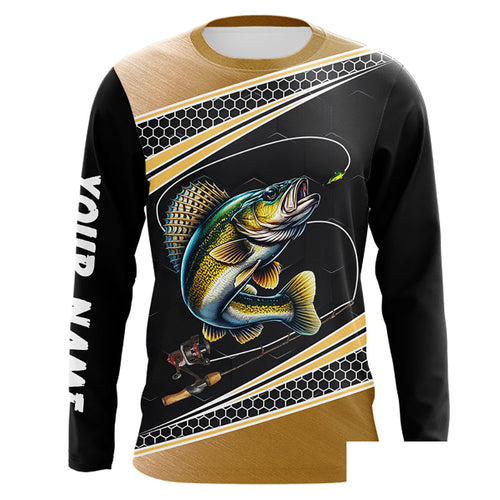 Walleye fishing line black gold Custom name fishing jerseys | Long sleeve, Long Sleeve Hooded NPQ783
