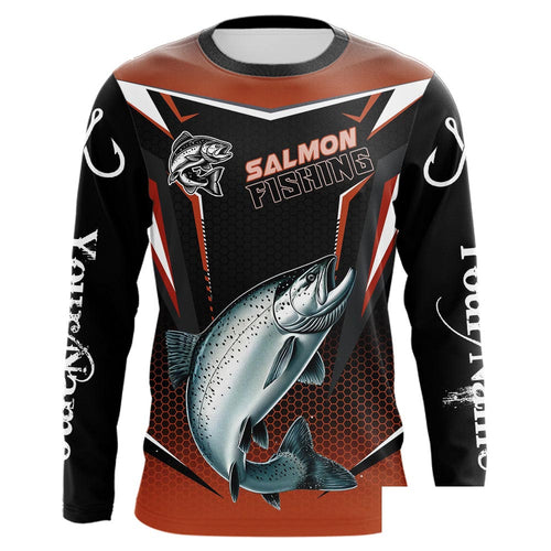 Black & Orange Chinook Salmon Long Sleeve Fishing Shirt, Personalized Salmon Fishing Tounament Jersey NQS9773
