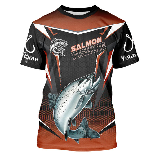 Black & Orange Chinook Salmon Fishing T-shirt, Personalized Salmon Fishing Tounament Jersey NQS9773