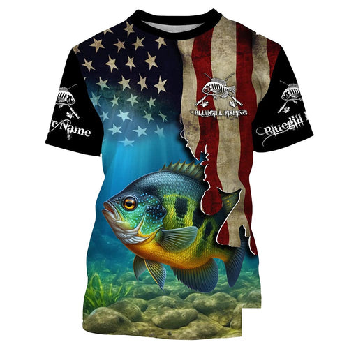 Bluegill Fishing American Flag Patriotic Customize Name fishing T-shirt NPQ57