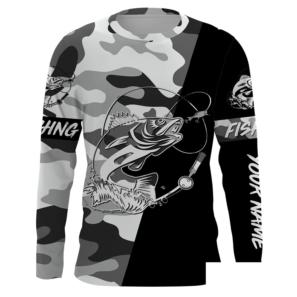 Ice fishing walleye winter camo Custom name Long sleeve, Long Sleeve Hooded NPQ938